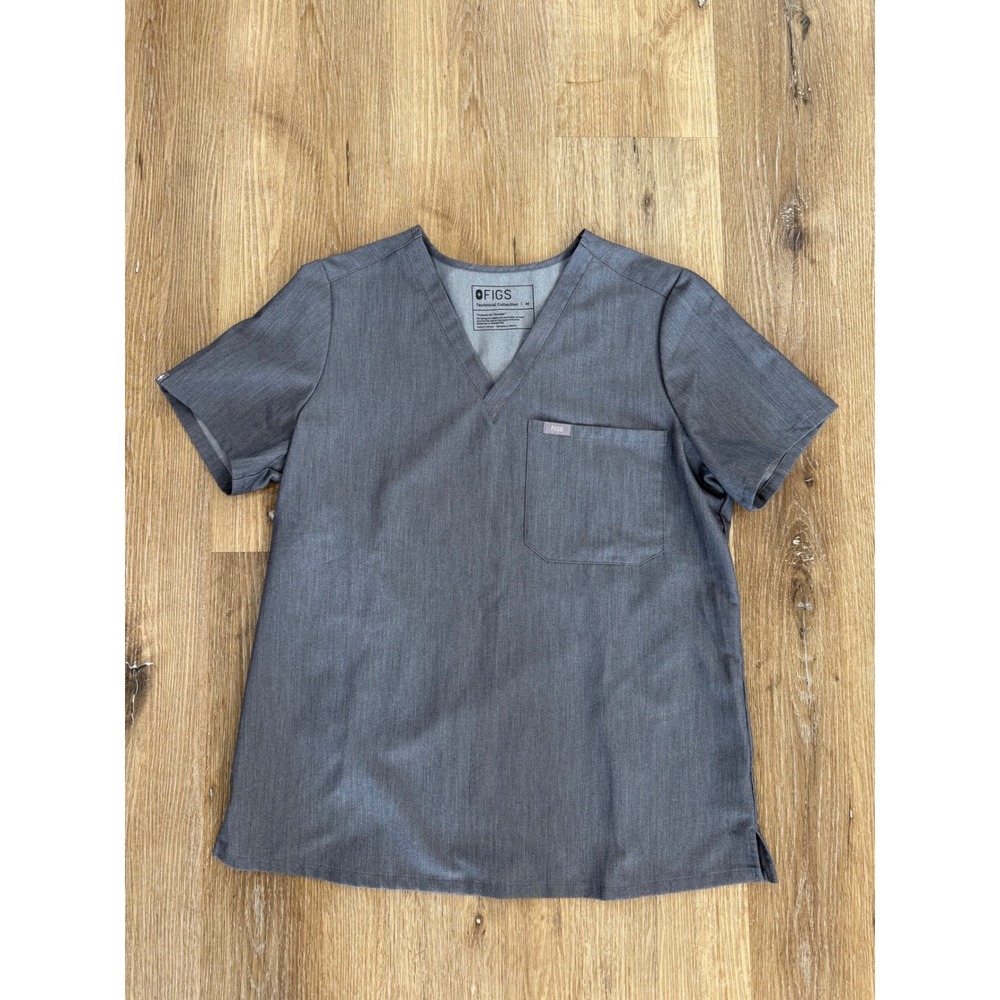 FIGS Scrub Top Women M Gray V-Neck Technical Collection Short‎ Sleeve Medical